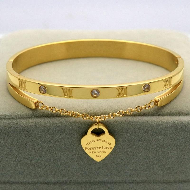 Design Luxury Brand Bracelet Women Hanging Heart Label Forever Love Pulseira Titanium steel Bangle & Bracelets For Women Jewelry - MY WORLD