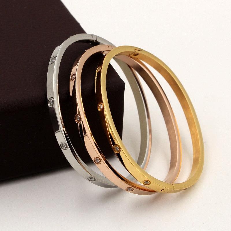 Beautiful Lovers Bracelets Woman Bracelets Stainless Steel Bangles and Bangles Cubic Zirconia Golden Woman Jewelry Gifts - MY WORLD