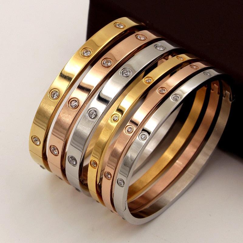Beautiful Lovers Bracelets Woman Bracelets Stainless Steel Bangles and Bangles Cubic Zirconia Golden Woman Jewelry Gifts - MY WORLD