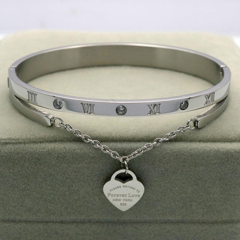 Design Luxury Brand Bracelet Women Hanging Heart Label Forever Love Pulseira Titanium steel Bangle & Bracelets For Women Jewelry - MY WORLD