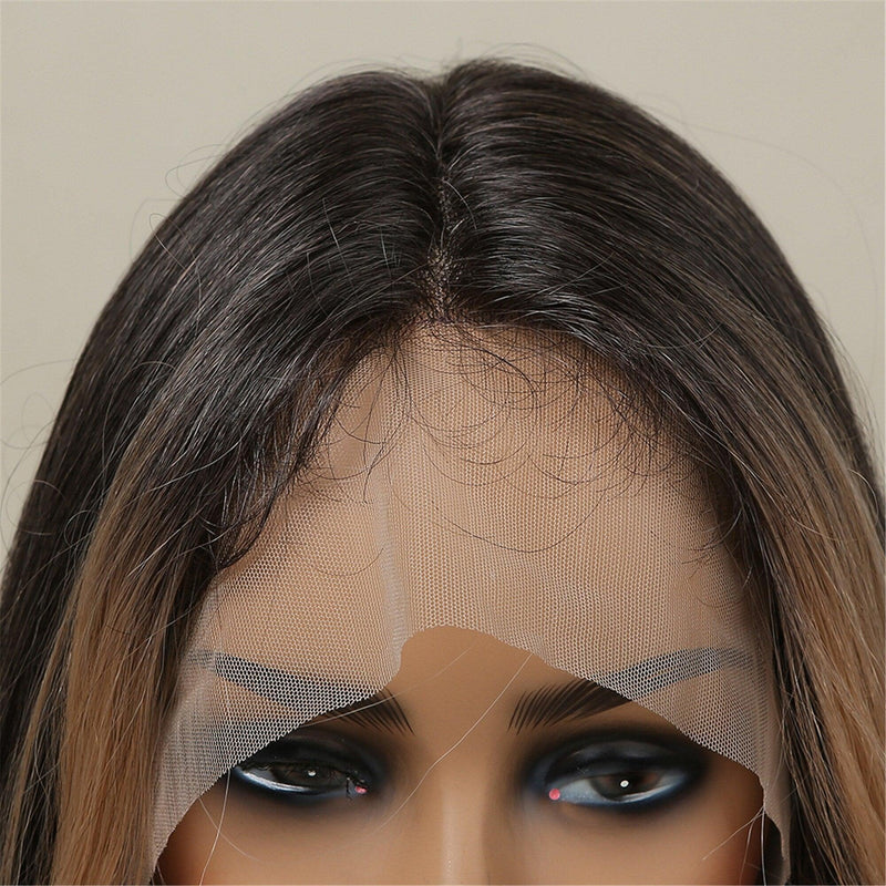 ALAN EATON Long Body Wave Synthetic Lace Front Wigs for Women Afro Brown Ombre to Blonde T Part Lace Wig Colored Highlight Hair - MY WORLD