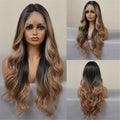 ALAN EATON Long Body Wave Synthetic Lace Front Wigs for Women Afro Brown Ombre to Blonde T Part Lace Wig Colored Highlight Hair - MY WORLD