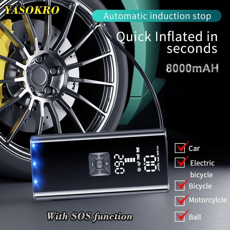 8000mAh Tire Inflator Pump 150PSI Electric Wireless Portable Car Air Compressor Dual display for Motorcycle Bike Car Tyre Balls - MY WORLD